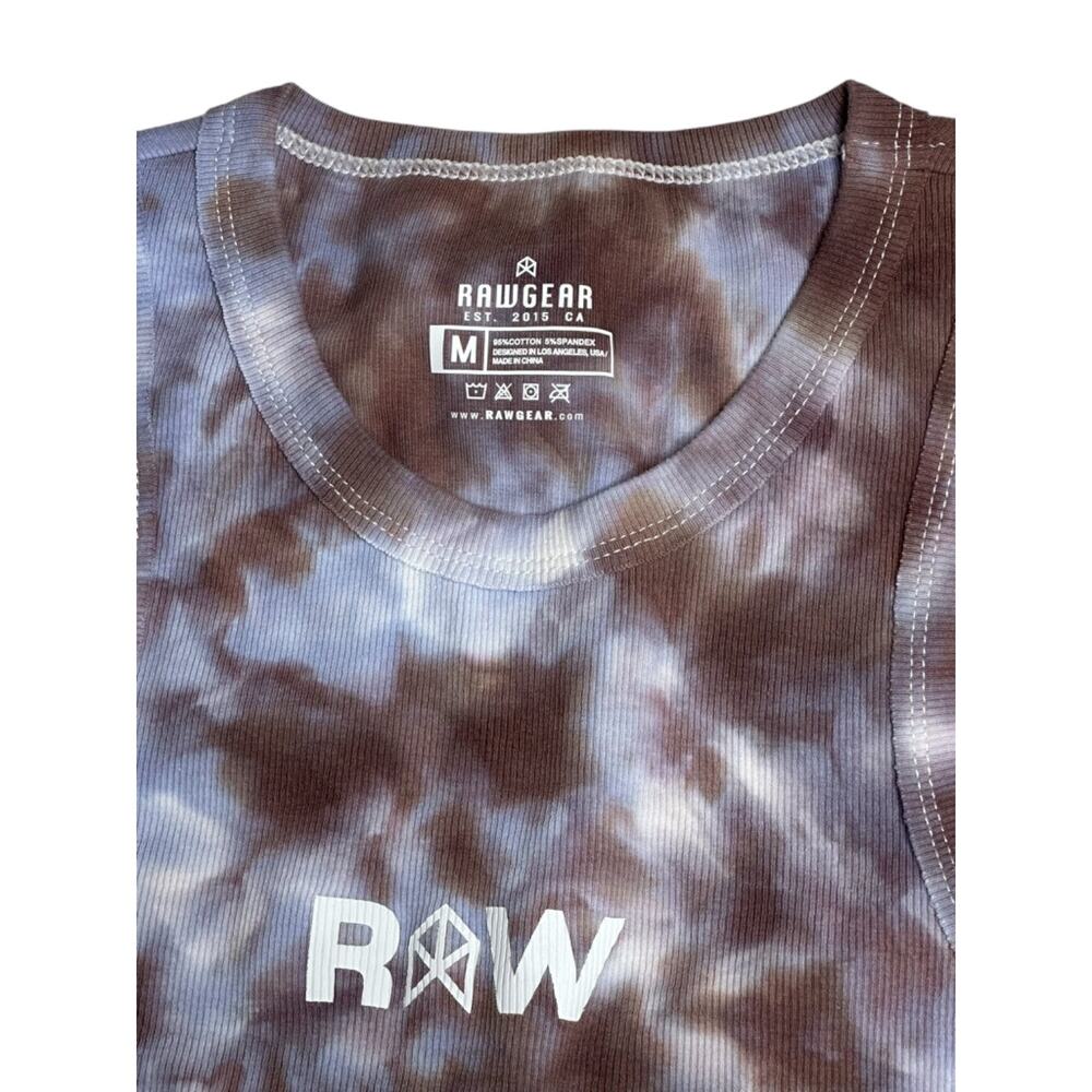 Rawgear Pump Print Crop Tank Brown & Blue Tye-Dye Sz Medium NEW - Picture 2 of 3